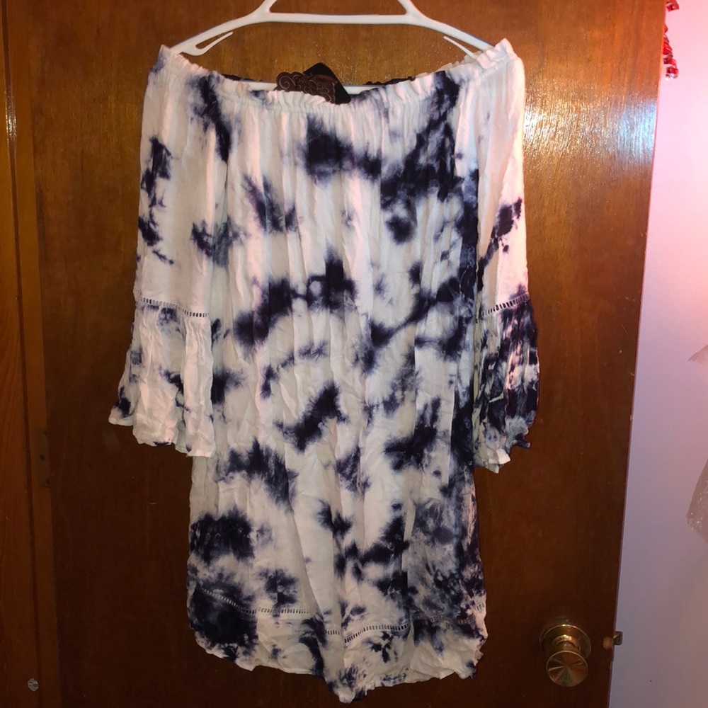 Off The Shoulder Dress - Blue tiedye / Size S
